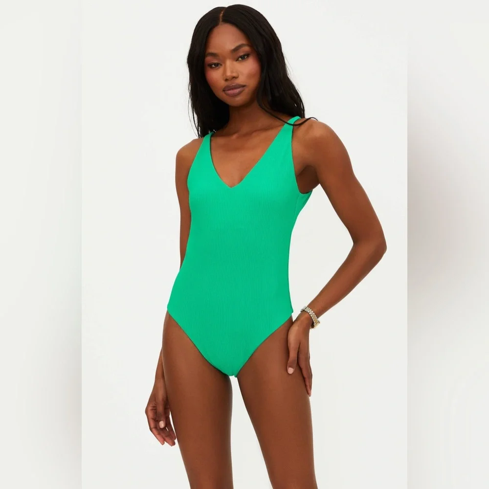 BEACH RIOT Core Collection Reese One Piece Technicolor Green, Size Medium, $148